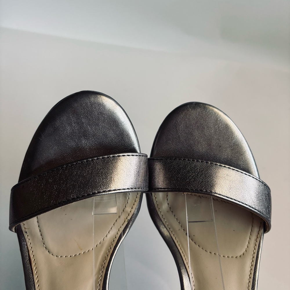 Jones New York Open Toe Metallic Women's Leather Heels Black Size 8 - Picture 7 of 16